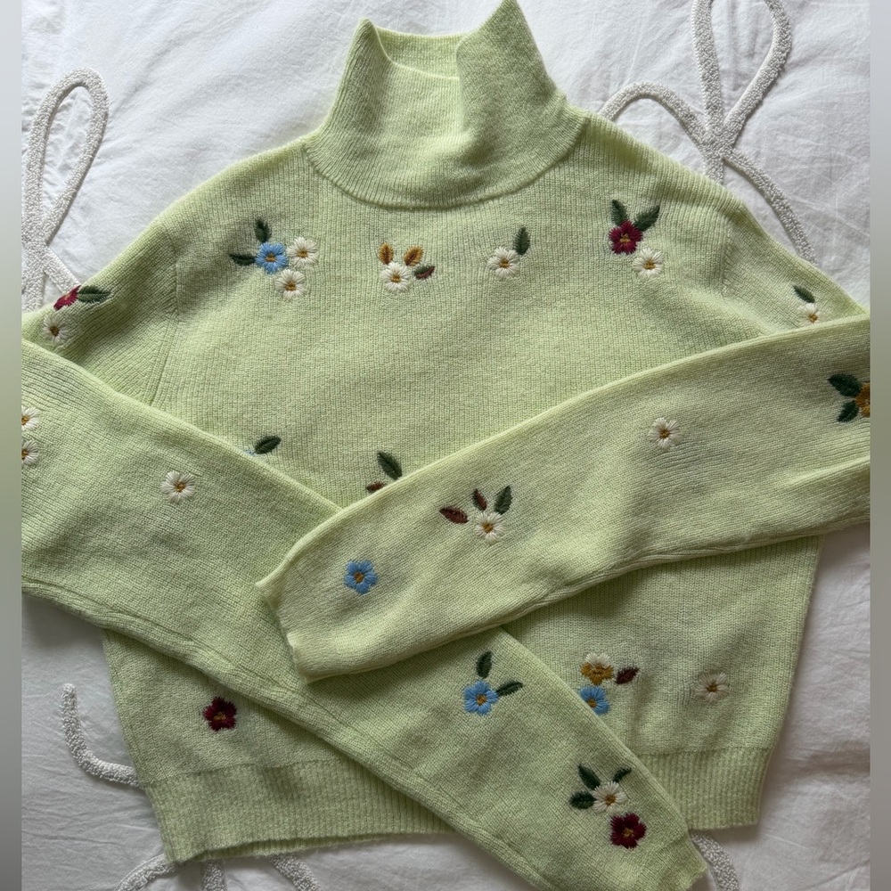 Embroidered mint green turtleneck